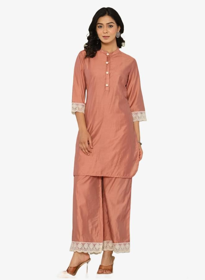 KASYA Mocha Brown Chanderi Co-Ord Set - Image 1